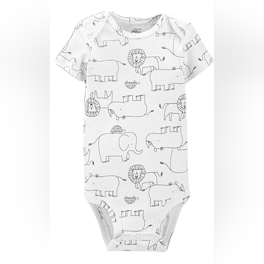 NWT 3-6 mo Simple Joys by Carter's White Jungle Zoo Animal Baby Bodysuit